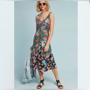 Anthropologie Violette Black Floral Midi Dress